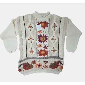 VTG Spice of Life Chunky Hand Knit Floral Sweater L Grandma Core Cottagecore NWT